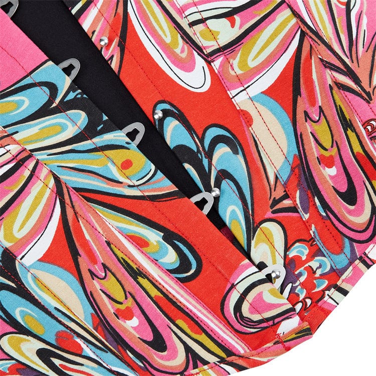 Kobine Women's Gothic Colorful Floral Printed Overbust Corset