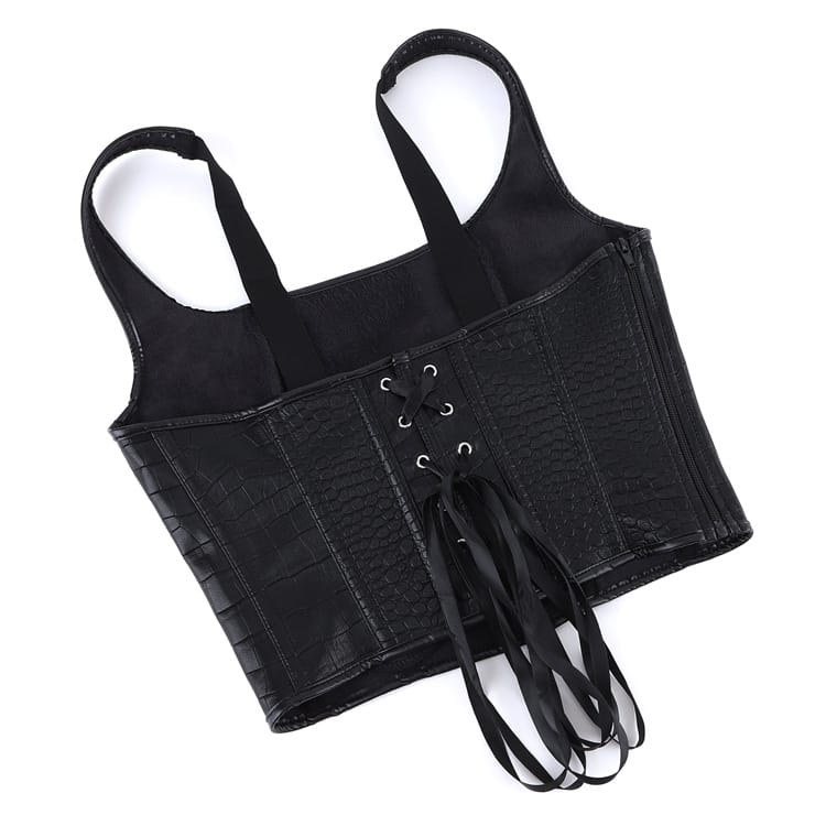 Kobine Women's Gothic Croc Embossed Strap Overbust Corset