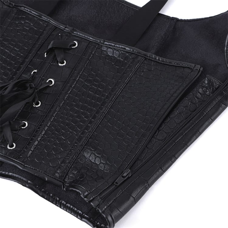 Kobine Women's Gothic Croc Embossed Strap Overbust Corset