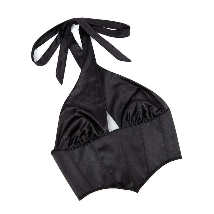 Kobine Women's Gothic Cross Halter Neck Lace-up Overbust Corset