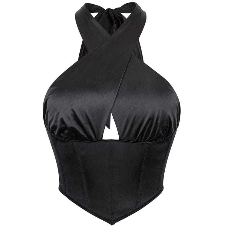 Kobine Women's Gothic Cross Halter Neck Lace-up Overbust Corset