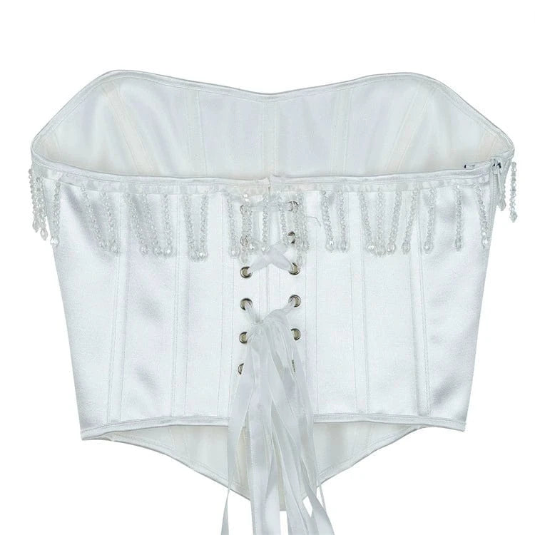 Kobine Women's Gothic Crystal Tassel Lace-up Overbust Corset