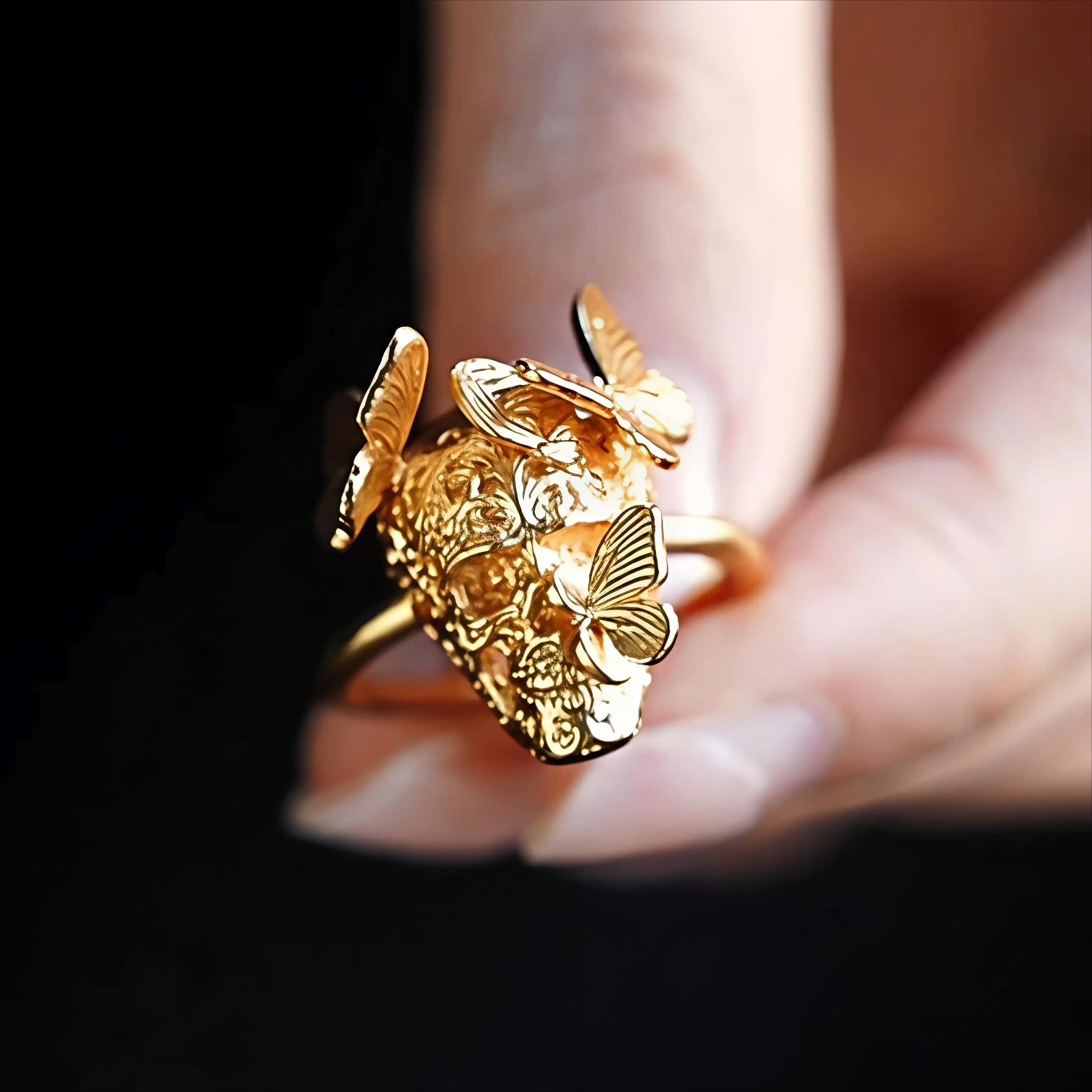 Kobine Women's Gothic Cutout Skull Butterfly Open Band Ring