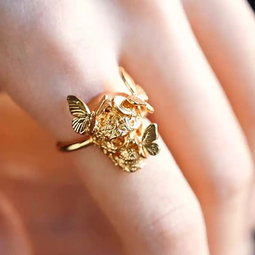 Kobine Women's Gothic Cutout Skull Butterfly Open Band Ring