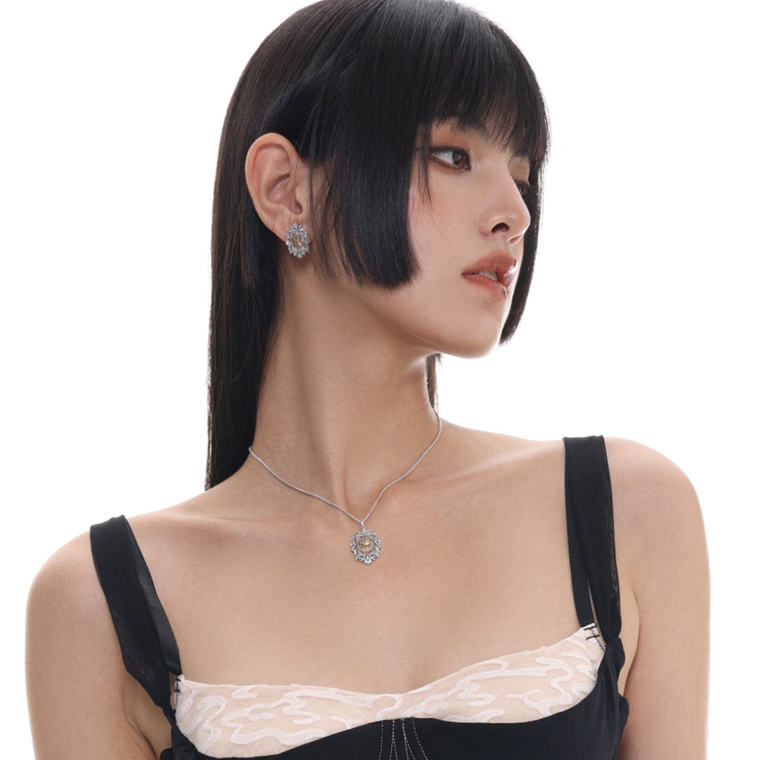 Kobine Women's Gothic Embossed Frame Necklace