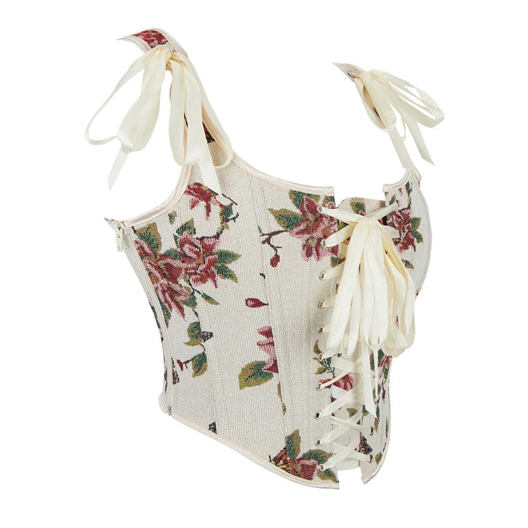Kobine Women's Gothic Floral & Butterfly Jacquard Lace-up Overbust Corset