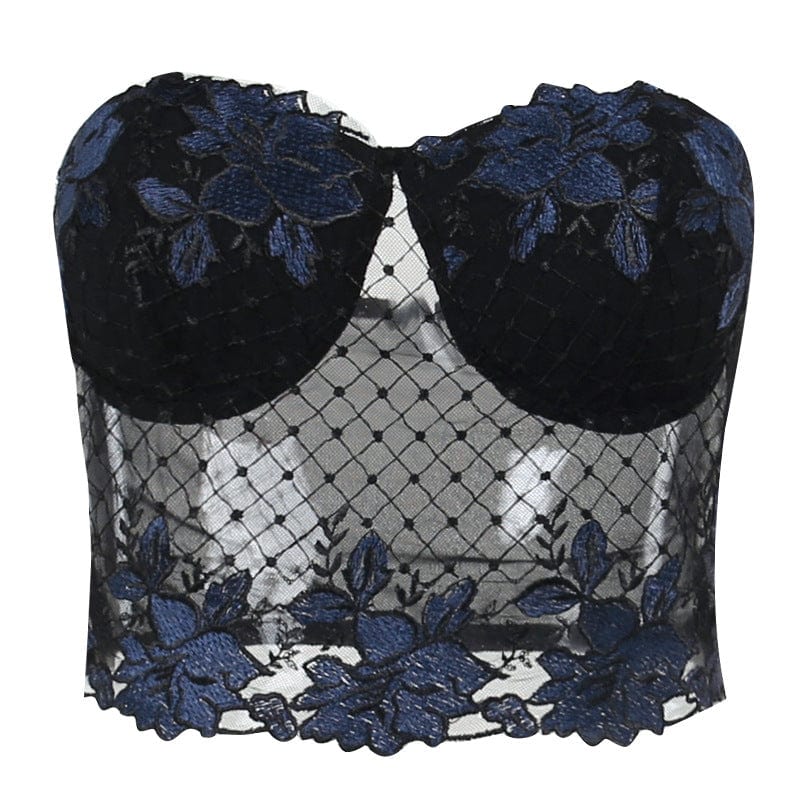 Kobine Women's Gothic Floral Embroidered Sheer Bustier