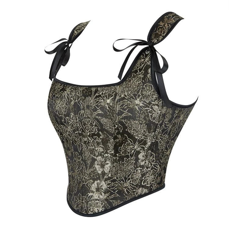 Kobine Women's Gothic Floral Embroidered Shoulder Strap Overbust Corset