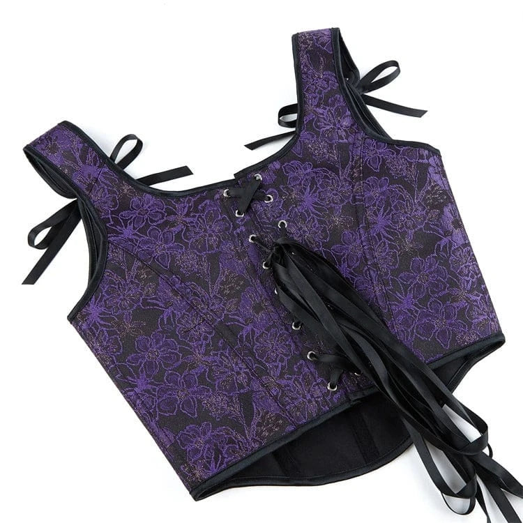 Kobine Women's Gothic Floral Embroidered Shoulder Strap Overbust Corset