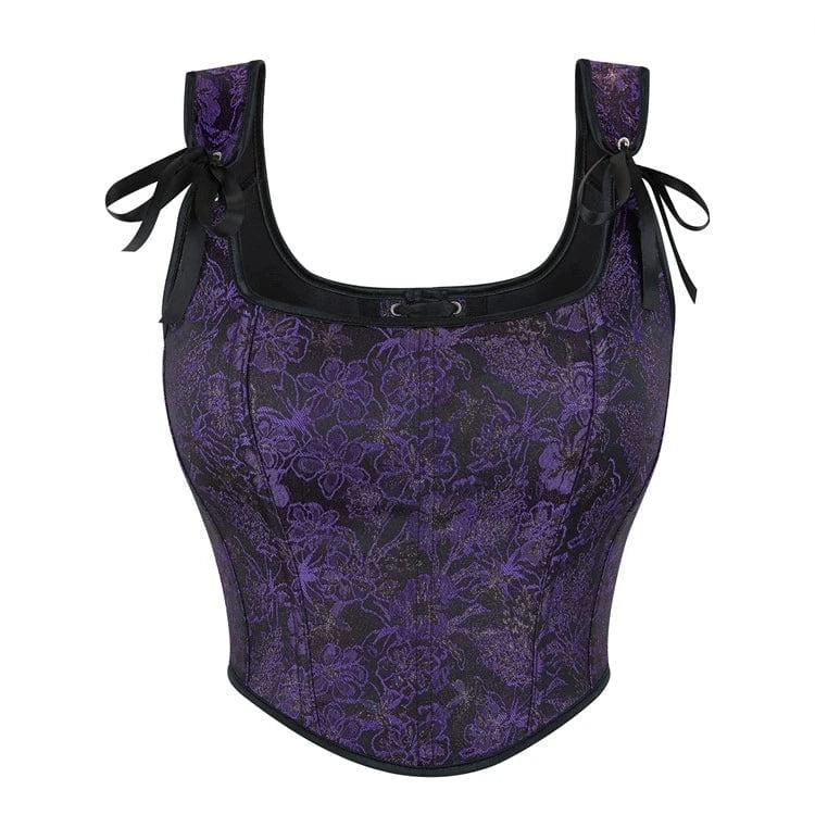 Kobine Women's Gothic Floral Embroidered Shoulder Strap Overbust Corset