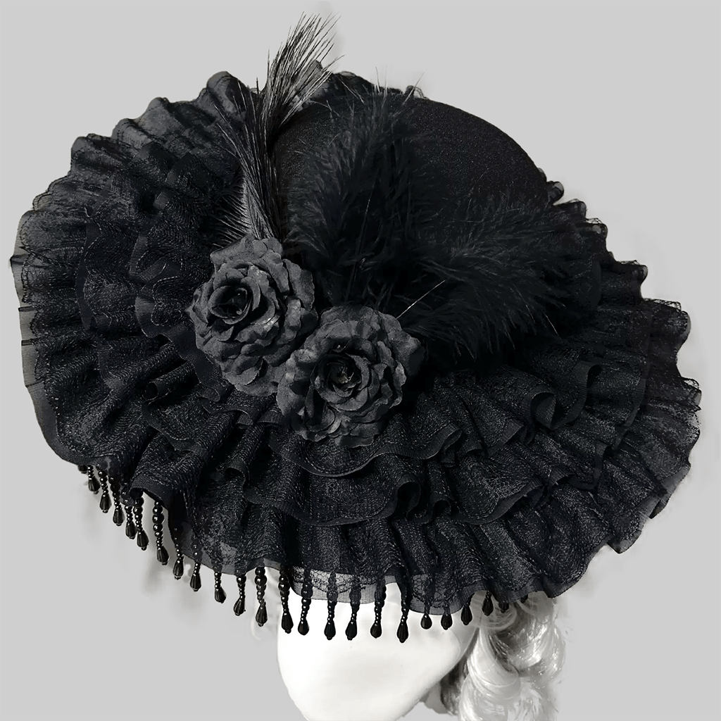 Kobine Women's Gothic Floral Feather Wide Brim Hat