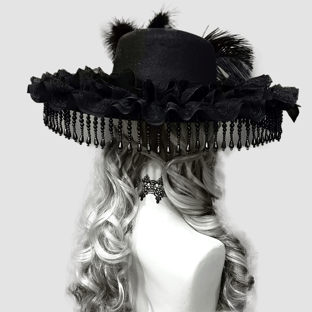 Kobine Women's Gothic Floral Feather Wide Brim Hat