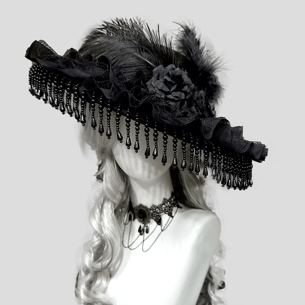 Kobine Women's Gothic Floral Feather Wide Brim Hat