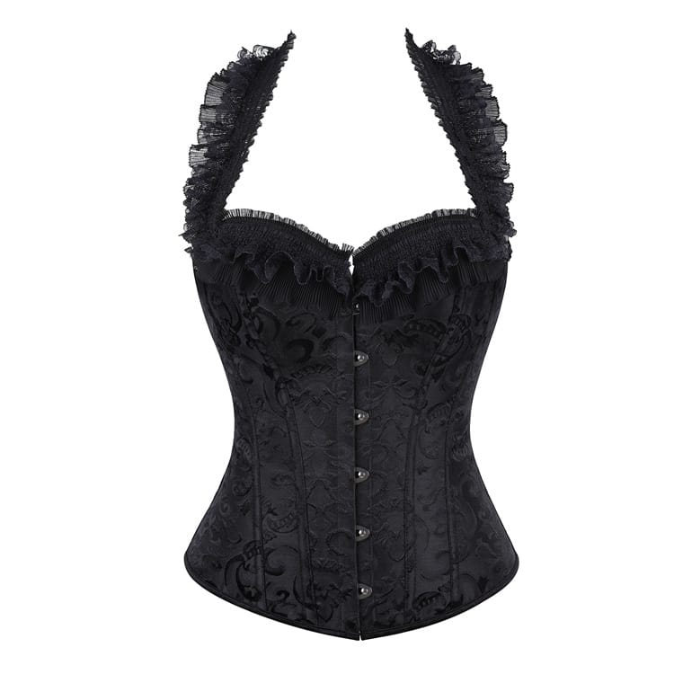 Kobine Women's Gothic Floral Jacquard Halter Lace-up Overbust Corset