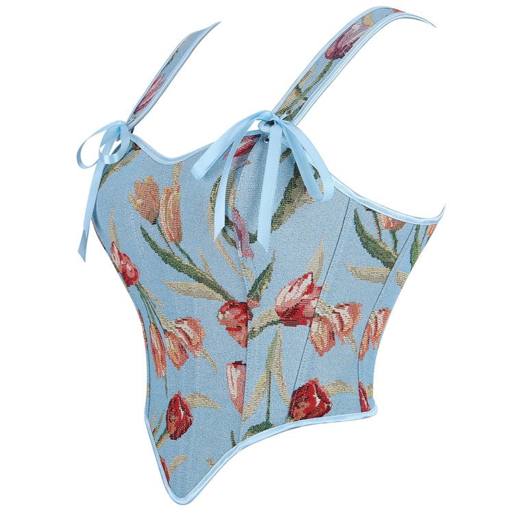 Kobine Women's Gothic Floral Jacquard Lace-up Bustier