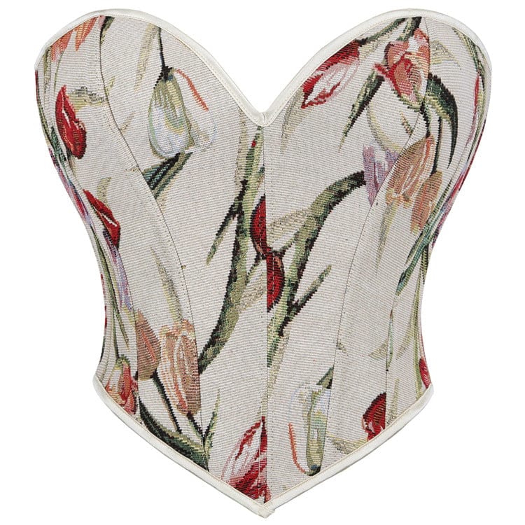 Kobine Women's Gothic Floral Jacquard Lace-up Overbust Corset