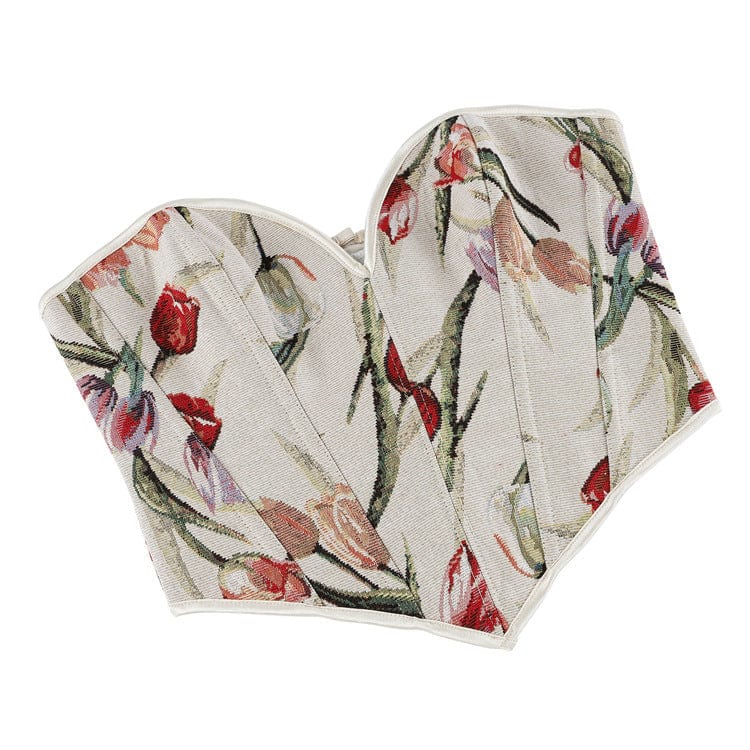 Kobine Women's Gothic Floral Jacquard Lace-up Overbust Corset