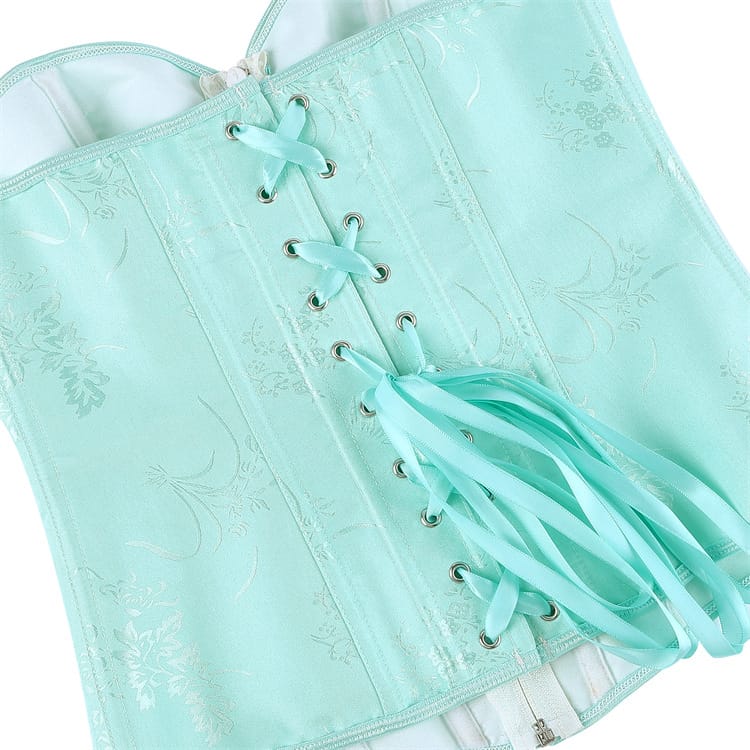 Kobine Women's Gothic Floral Jacquard Lace-up Zip Overbust Corset