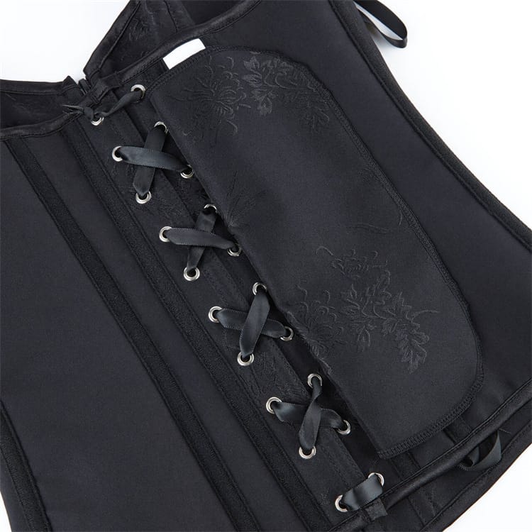 Kobine Women's Gothic Floral Jacquard Lace-up Zip Overbust Corset