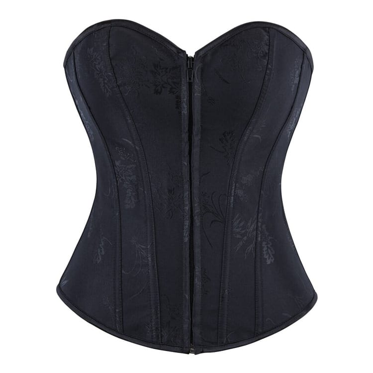 Kobine Women's Gothic Floral Jacquard Lace-up Zip Overbust Corset