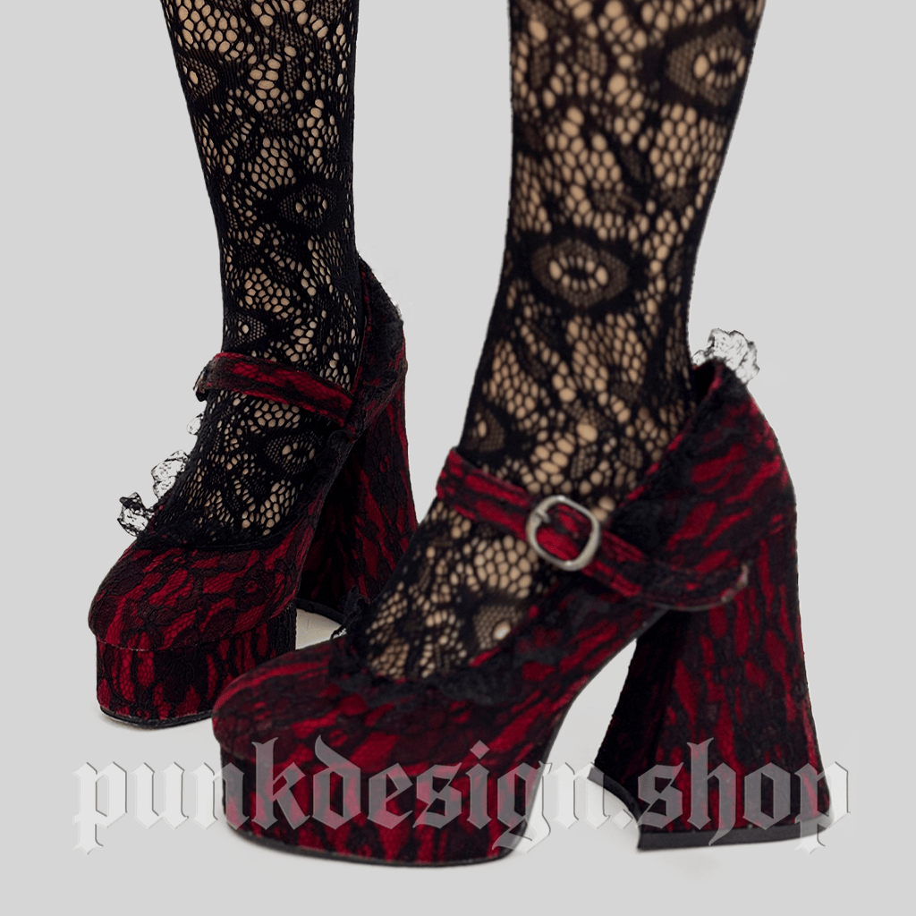 Kobine Women's Gothic Floral Lace Buckle Mary Jane Shoes