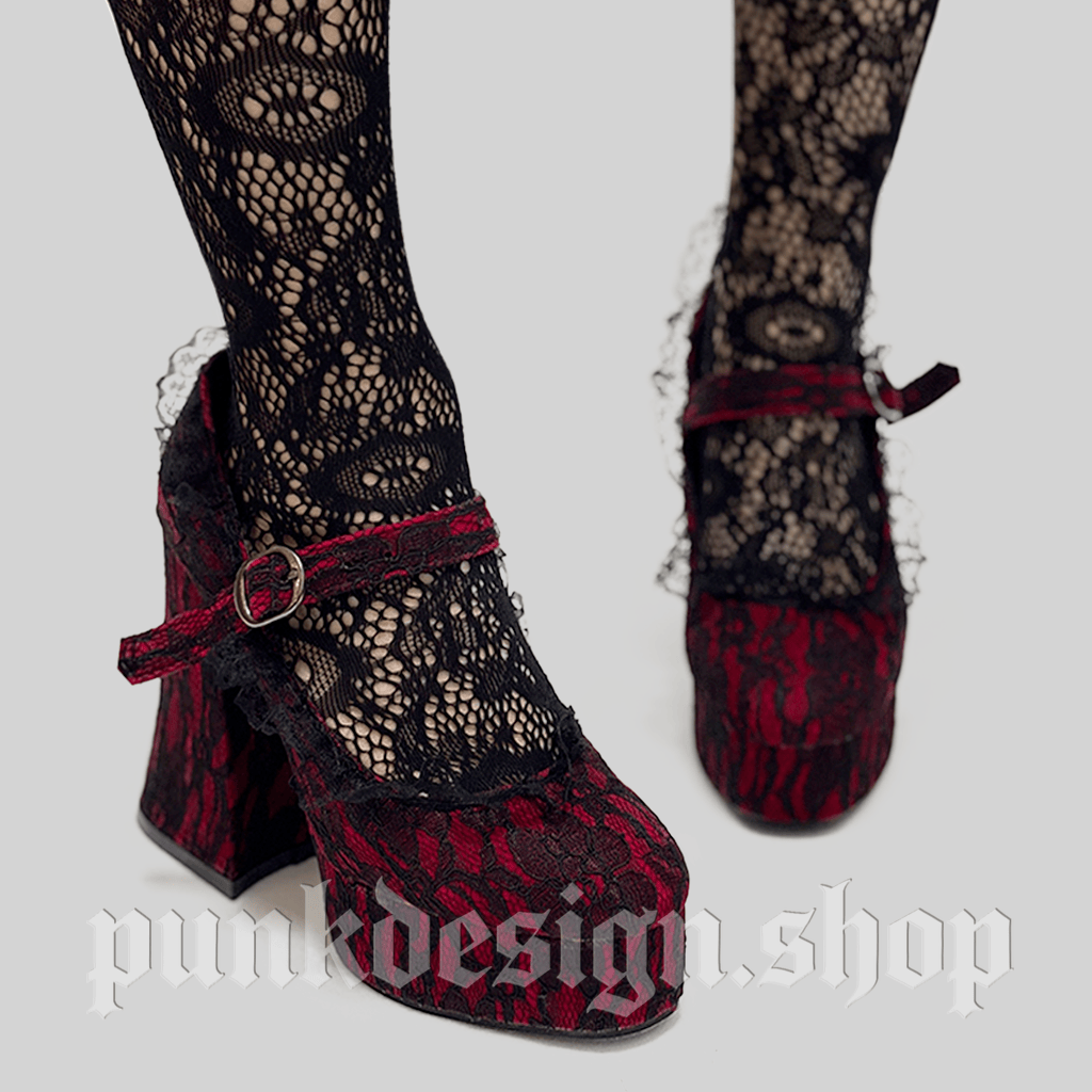 Kobine Women's Gothic Floral Lace Buckle Mary Jane Shoes