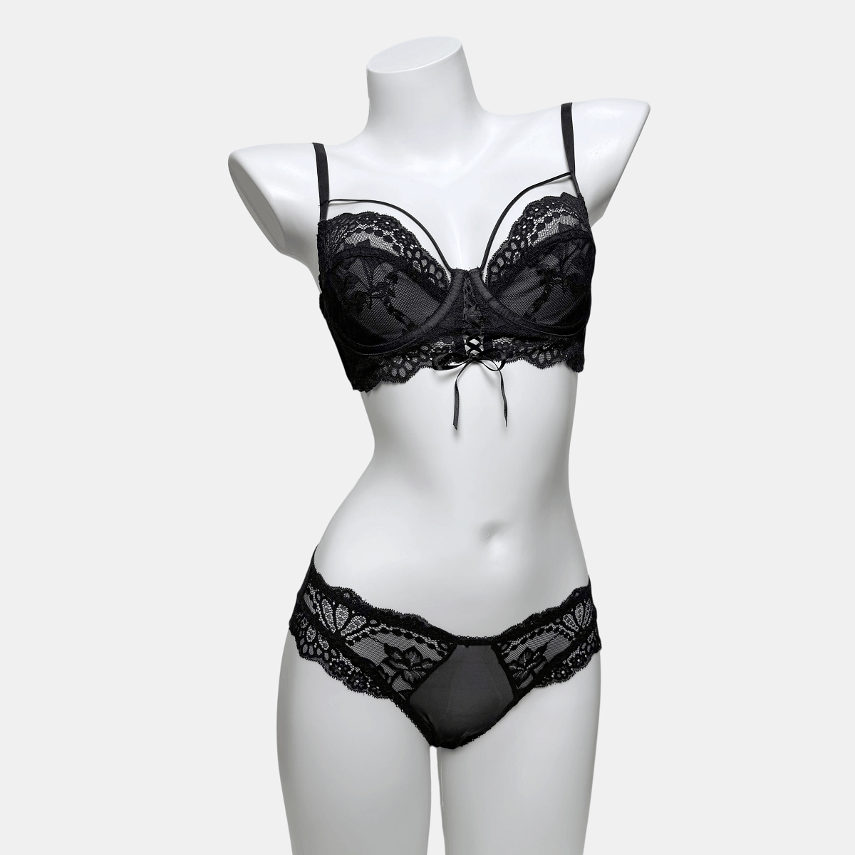 Kobine Women's Gothic Floral Lace Lace-up Lingerie Set