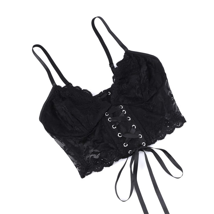 Kobine Women's Gothic Floral Lace-up Mesh Bustier