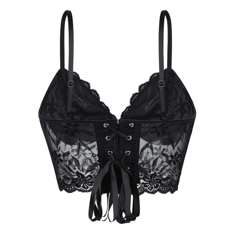 Kobine Women's Gothic Floral Lace-up Mesh Bustier