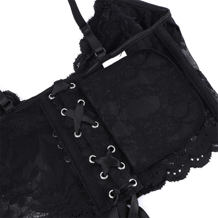 Kobine Women's Gothic Floral Lace-up Mesh Bustier