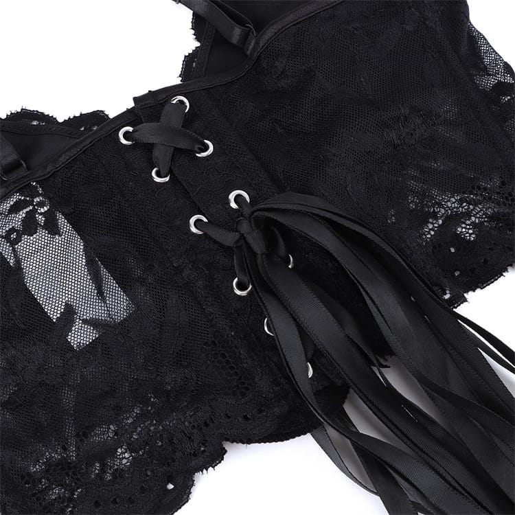 Kobine Women's Gothic Floral Lace-up Mesh Bustier