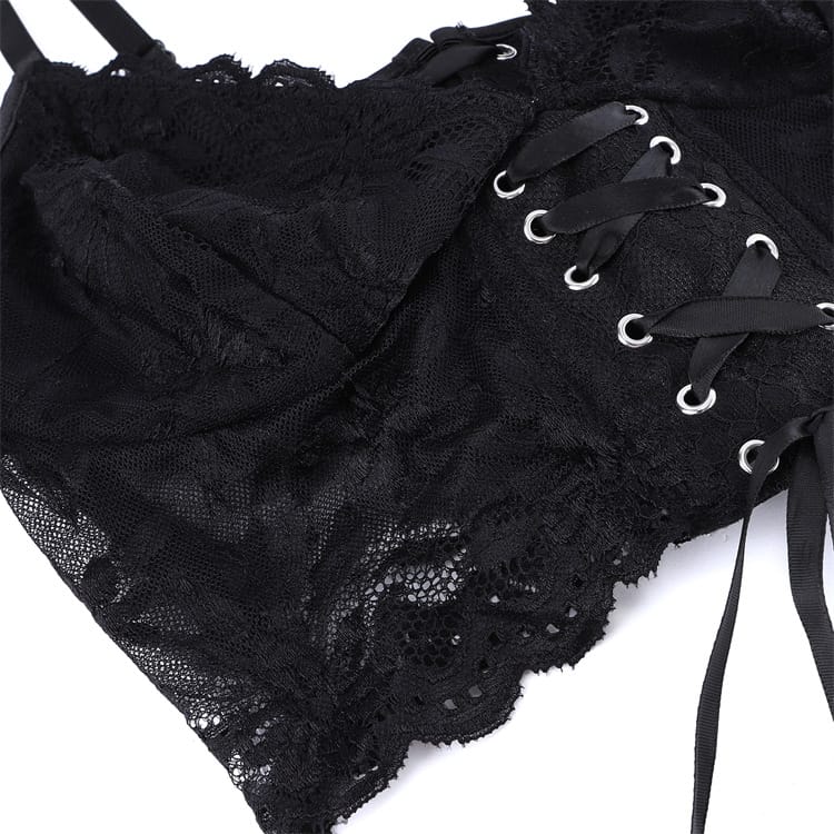 Kobine Women's Gothic Floral Lace-up Mesh Bustier