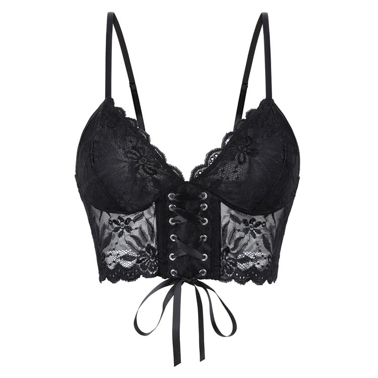 Kobine Women's Gothic Floral Lace-up Mesh Bustier