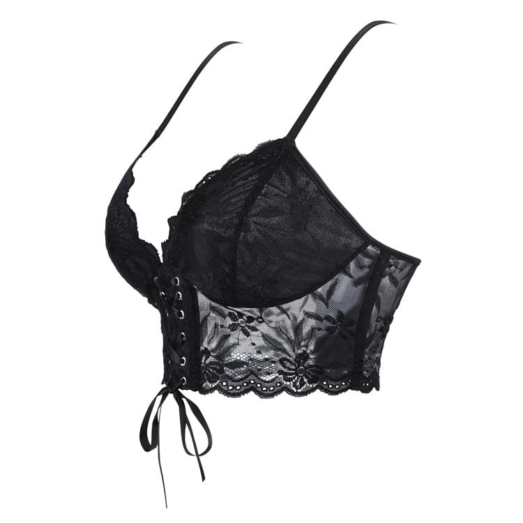 Kobine Women's Gothic Floral Lace-up Mesh Bustier
