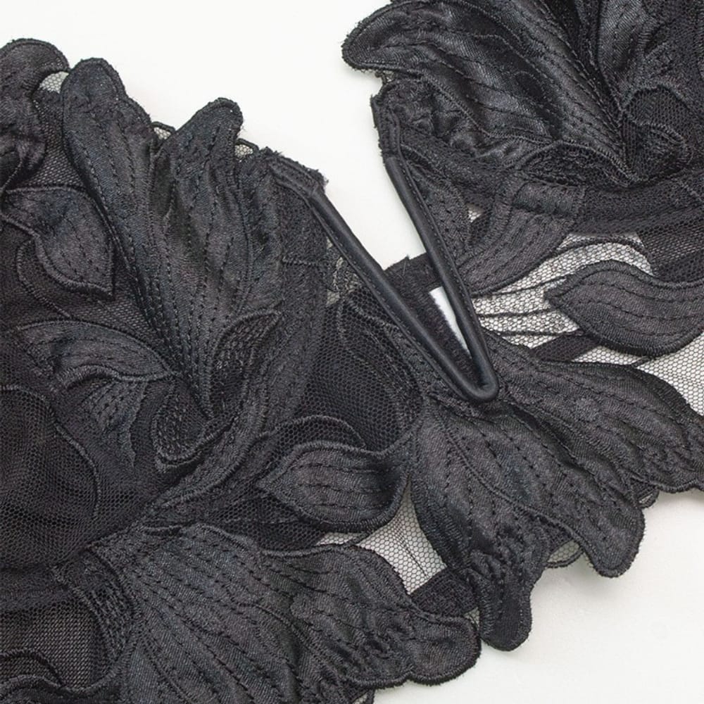 Kobine Women's Gothic Floral Mesh Embroidered Lace Lingerie Set