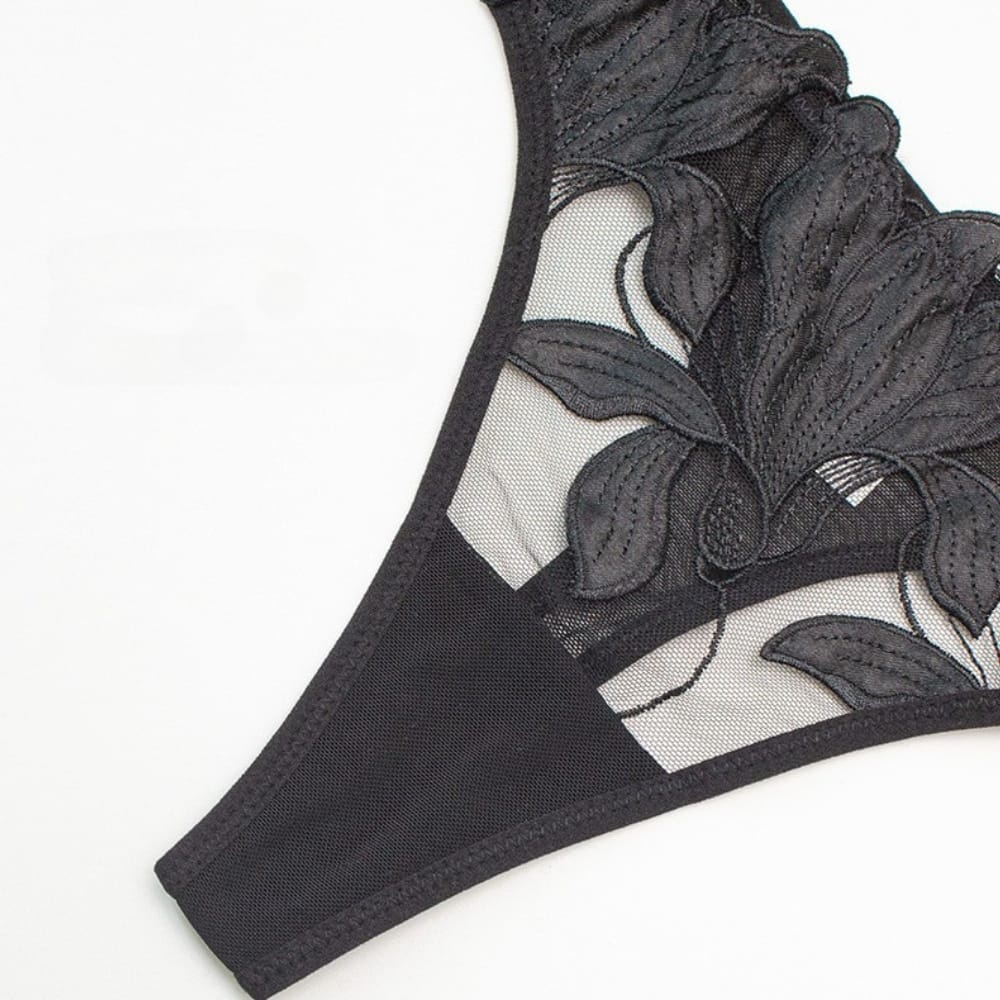 Kobine Women's Gothic Floral Mesh Embroidered Lace Lingerie Set
