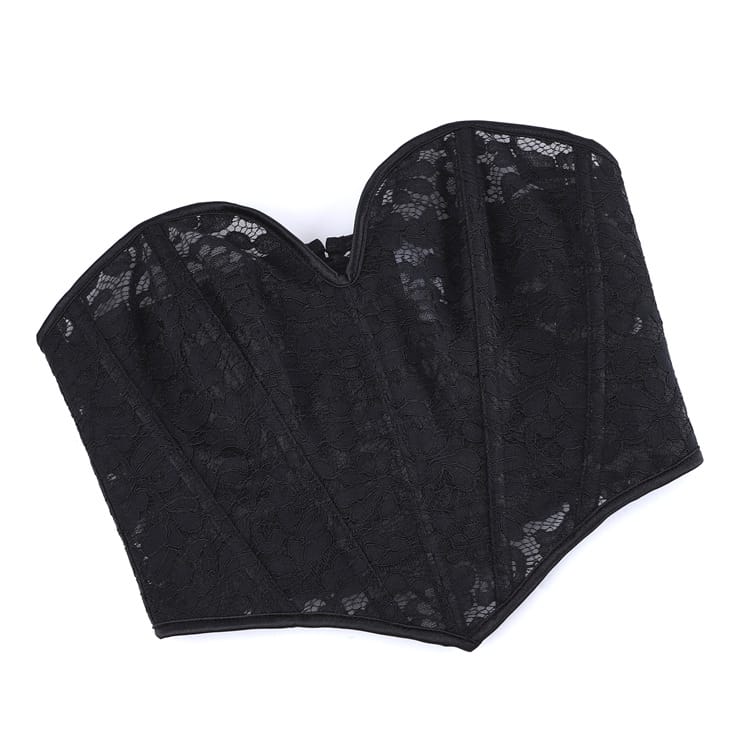 Kobine Women's Gothic Floral Mesh Lace-up Overbust Corset