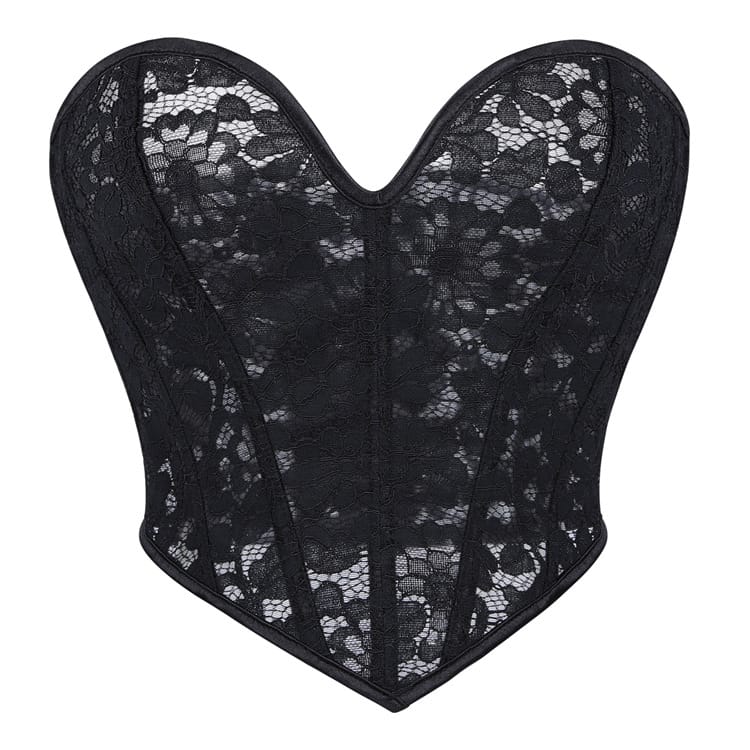 Kobine Women's Gothic Floral Mesh Lace-up Overbust Corset