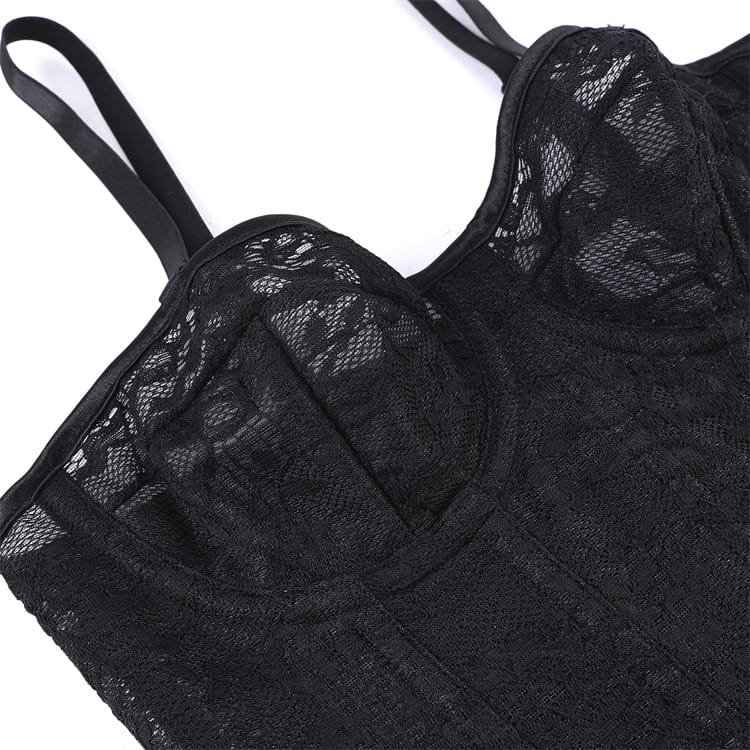 Kobine Women's Gothic Floral Mesh Lace-up Overbust Corset