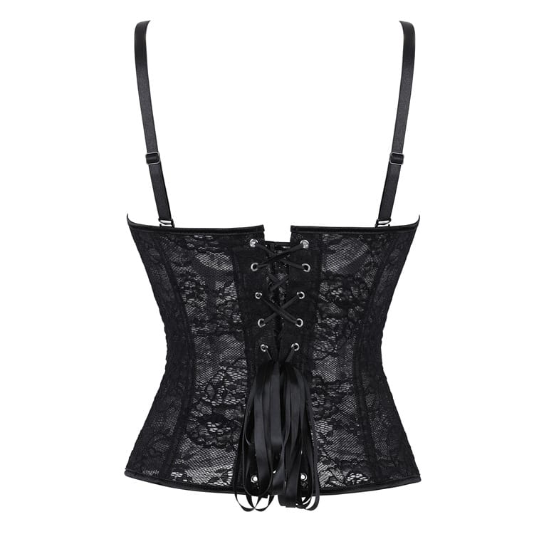 Kobine Women's Gothic Floral Mesh Lace-up Overbust Corset