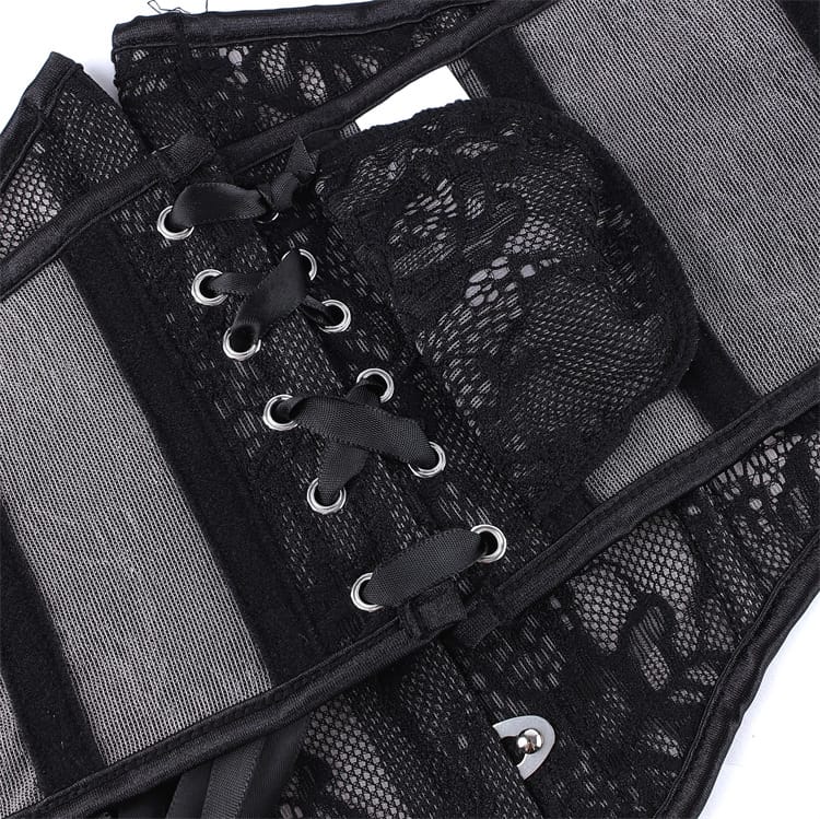 Kobine Women's Gothic Floral Mesh Lace-up Underbust Corset