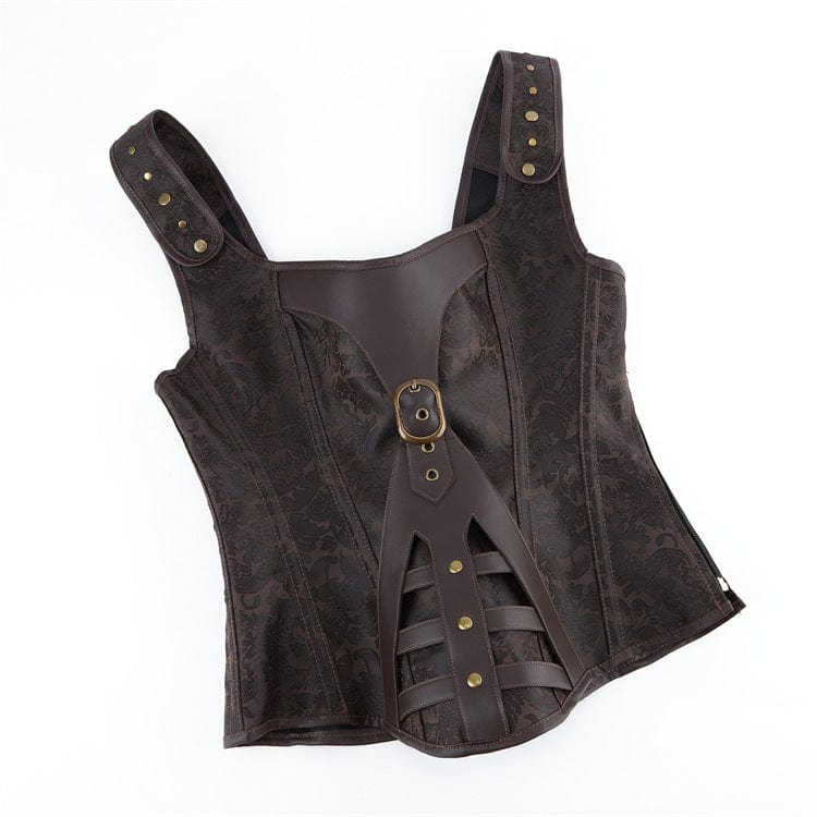 Kobine Women's Gothic Floral Printed Buckle Lace-up Overbust Corset