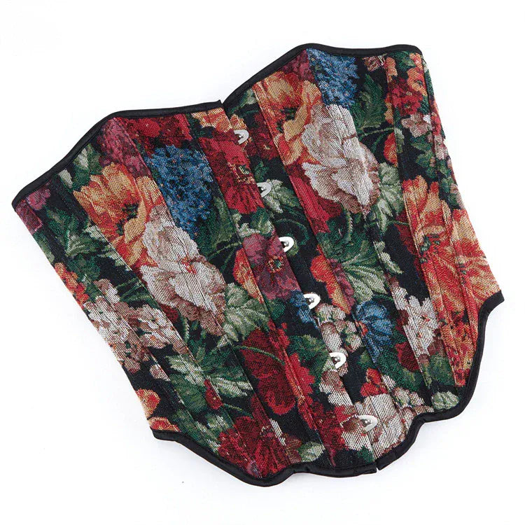 Kobine Women's Gothic Floral Printed Irregular Lace-up Overbust Corset