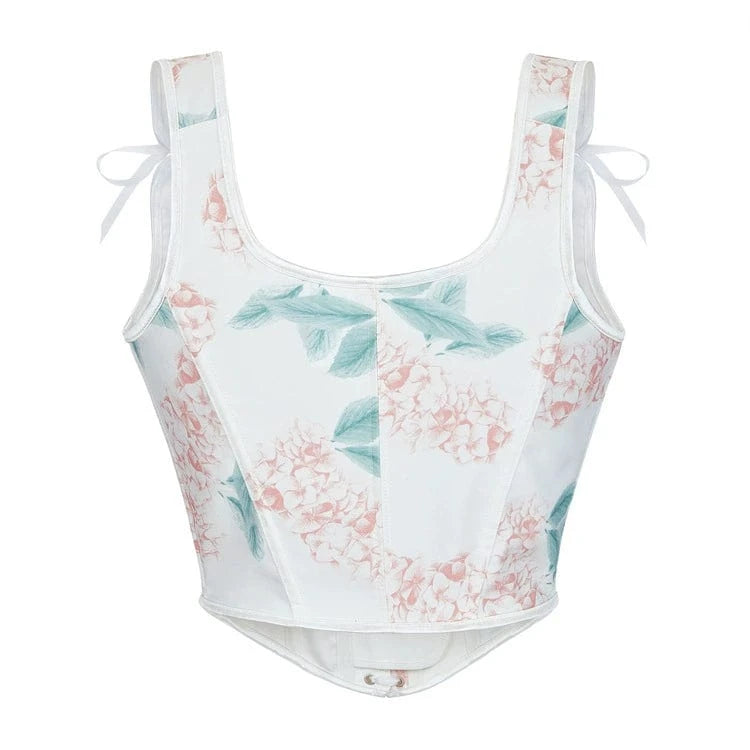 Kobine Women's Gothic Floral Printed Shoulder Strap Overbust Corset