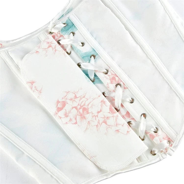 Kobine Women's Gothic Floral Printed Shoulder Strap Overbust Corset