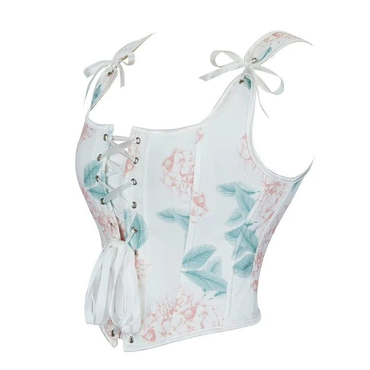 Kobine Women's Gothic Floral Printed Shoulder Strap Overbust Corset