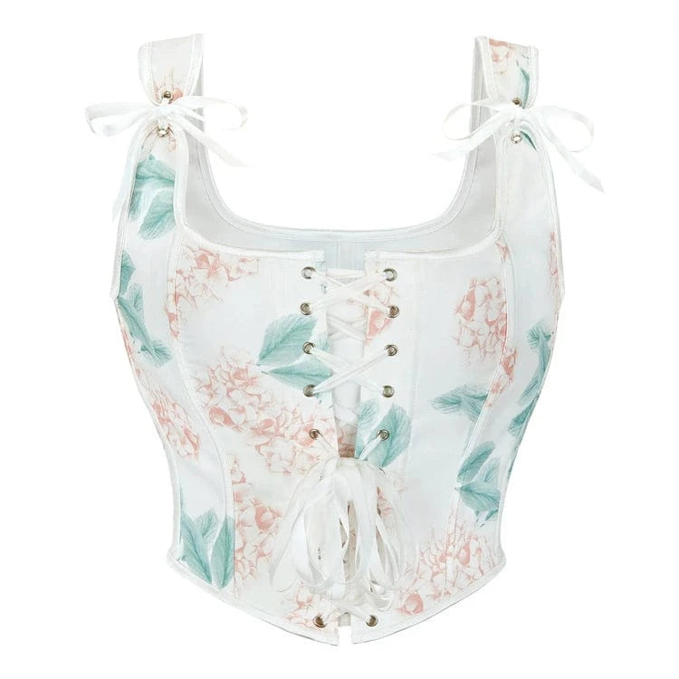 Kobine Women's Gothic Floral Printed Shoulder Strap Overbust Corset