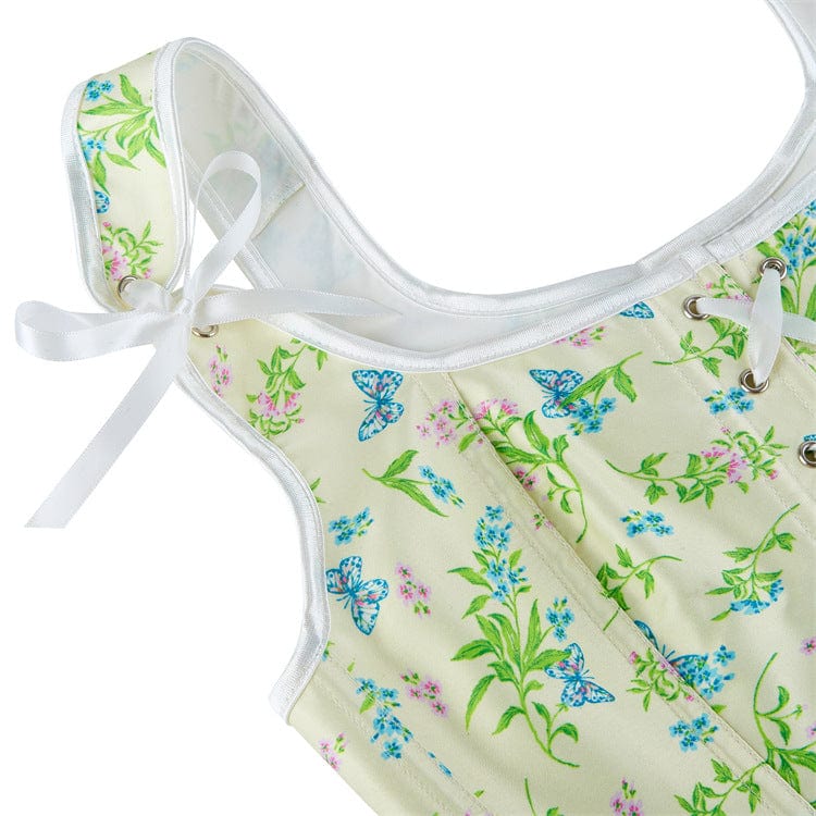 Kobine Women's Gothic Floral Printed Shoulder Strap Overbust Corset