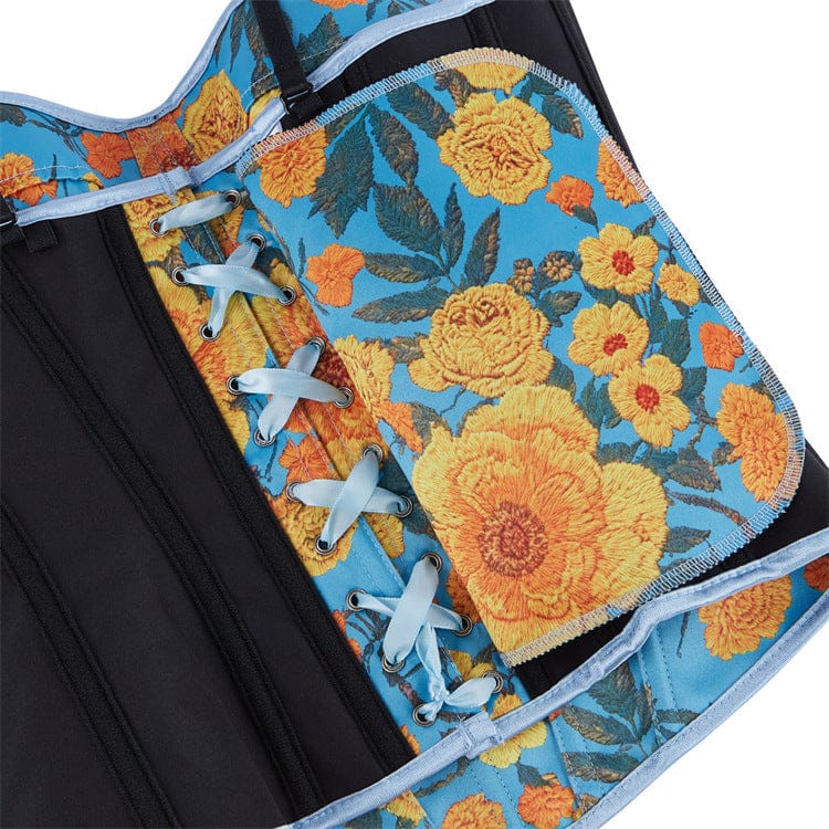 Kobine Women's Gothic Floral Printed Side Zipper Lace-up Overbust Corset