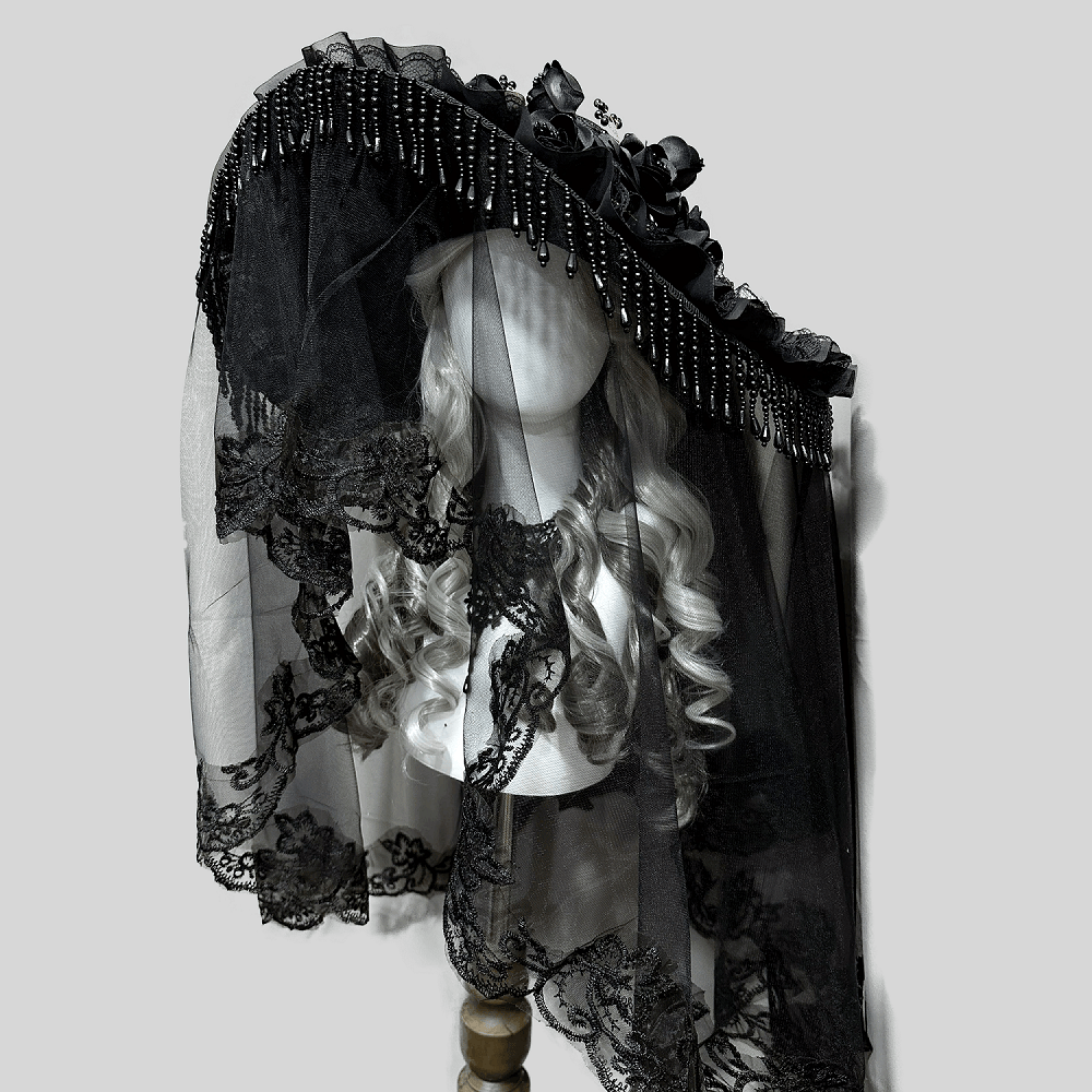 Kobine Women's Gothic Floral Wide Brim Veiled Hat